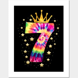 Colorful Tie Dye Number Year Old Girls 7th Birthday Posters and Art